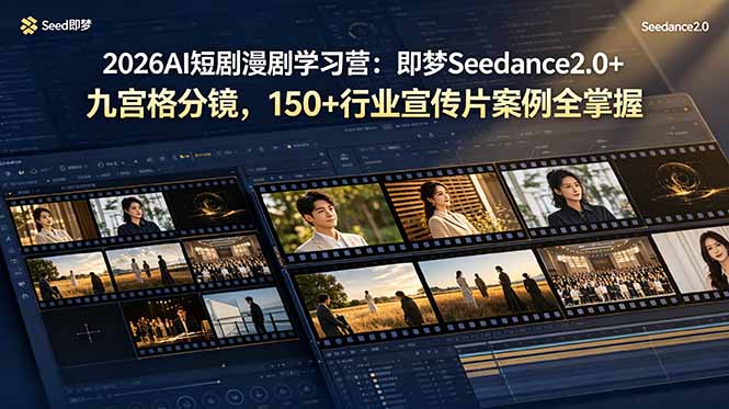（19055期）2026AI短剧漫剧学习营：即梦Seedance2.0+九宫格分镜，150+行业宣传片案例全掌握-靠谱项目库