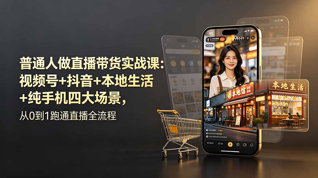 (19111期)普通人做直播带货实战课:视频号+抖音+本地生活+纯手机四大场景,从0到1跑通直播全流程-靠谱项目库