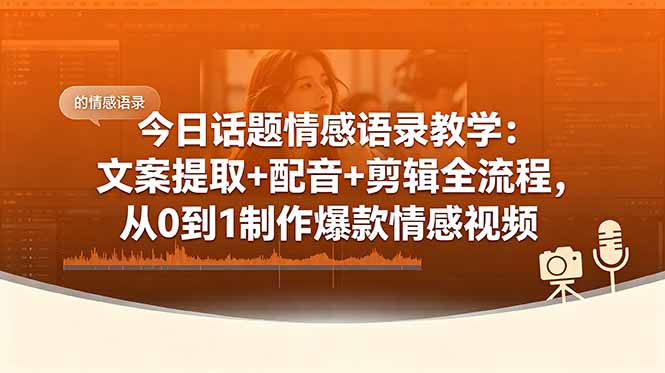 （18719期）今日话题情感语录教学：文案提取+配音+剪辑全流程，从0到1制作爆款情感视频-靠谱项目库