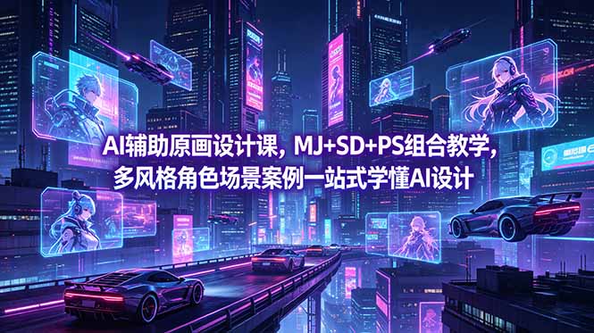 （18731期）AI辅助原画设计课，MJ+SD+PS组合教学，多风格角色场景案例一站式学懂AI设计-靠谱项目库
