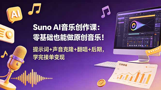 (18945期) Suno AI音乐创作课:零基础也能做原创音乐!提示词+声音克隆+翻唱+后期,学完接单变现-靠谱项目库