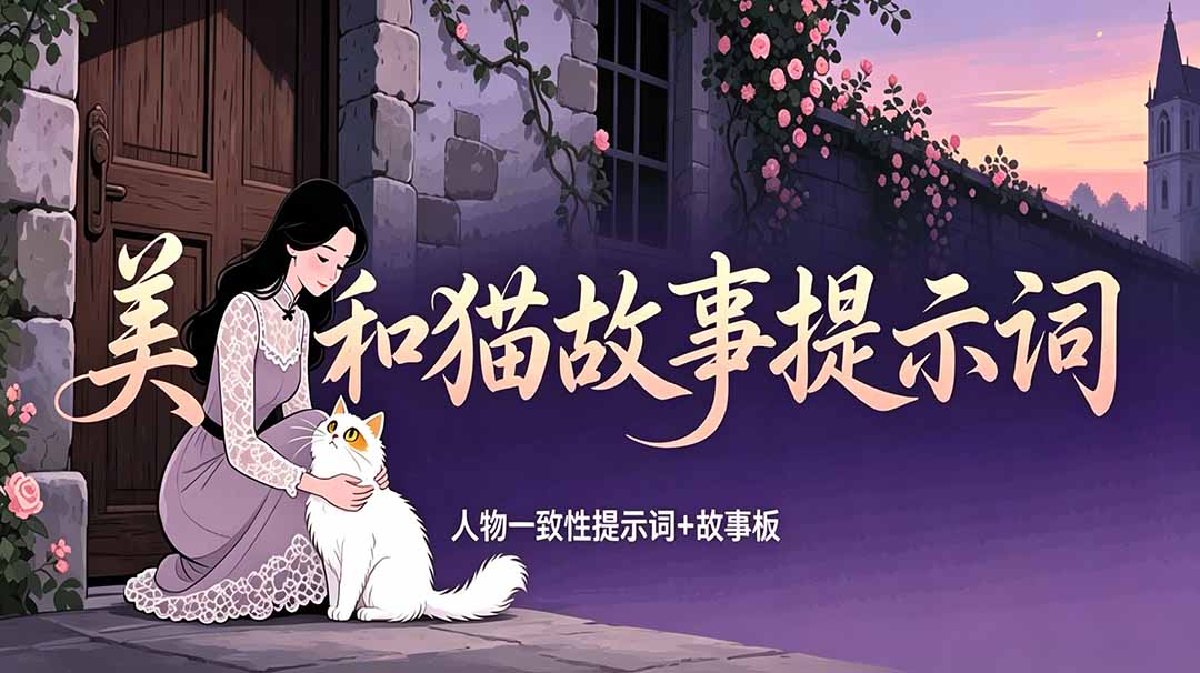 （18909期）美女和猫故事提示词，人物一致性提示词+故事板-靠谱项目库