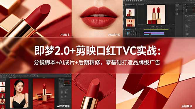 （18729期）即梦2.0+剪映口红TVC实战：分镜脚本+AI成片+后期精修，零基础打造品牌级广告-靠谱项目库