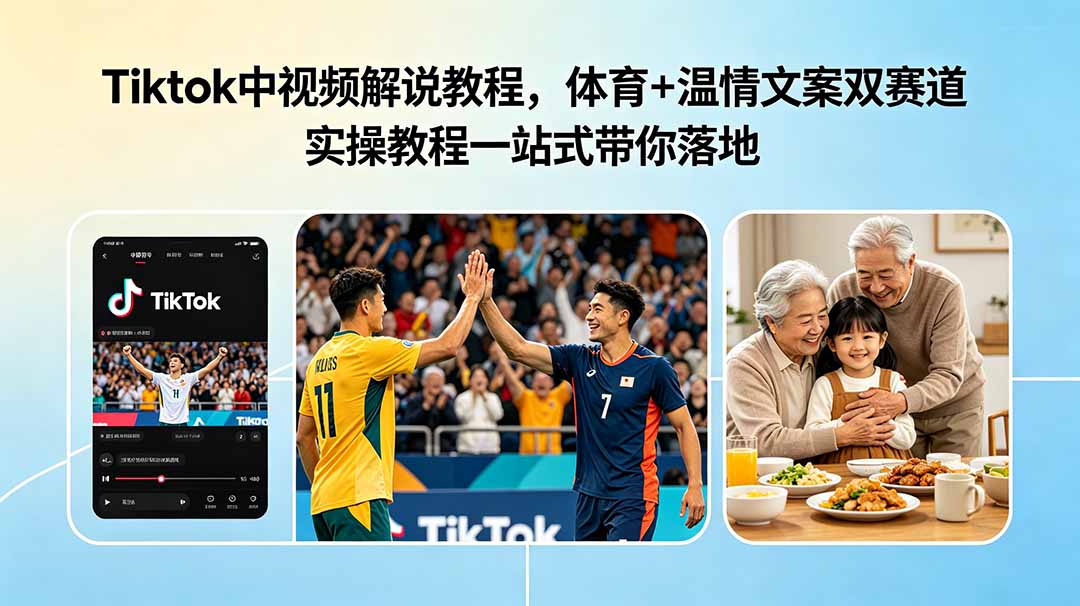 （18910期）Tiktok中视频解说教程，体育+温情文案双赛道实操教程一站式带你落地-靠谱项目库