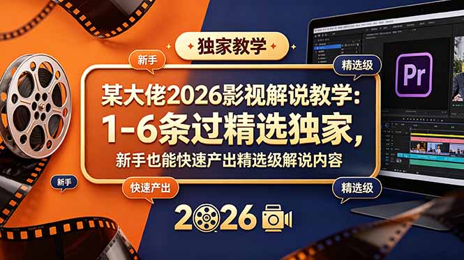 (18946期)某大佬2026影视解说教学:1-6条过精选独家,新手也能快速产出精选级解说内容-靠谱项目库