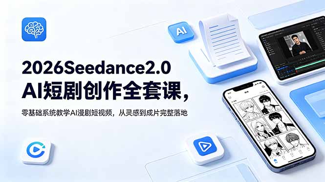 （18958期）2026Seedance2.0AI短剧创作全套课，零基础系统教学AI漫剧短视频，从灵感到成片完整落地-靠谱项目库