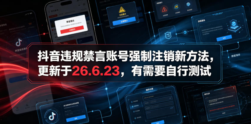 （19015期）抖音违规禁言账号强制注销新方法，更新于26.6.23，有需要自行测试-靠谱项目库