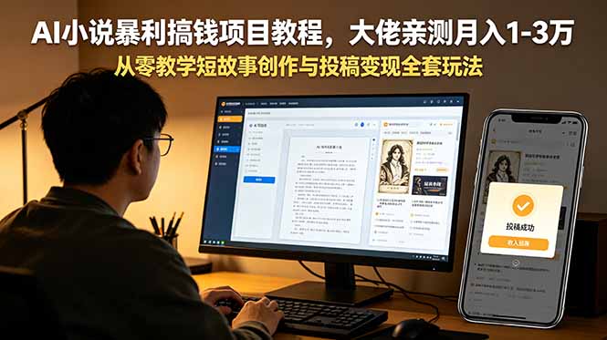 （18913期）AI小说暴利搞钱项目教程-更新，大佬亲测月入1-3万，从零教学短故事创作与投稿变现全套玩法-靠谱项目库