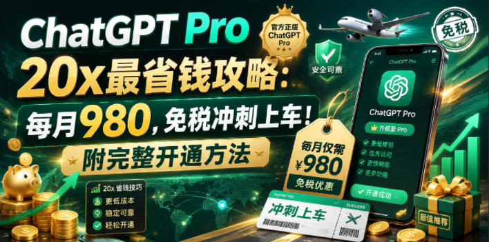 （18790期）ChatGPT Pro 20x 最省钱攻略：每月980，免税冲刺上车！附完整开通方法-靠谱项目库