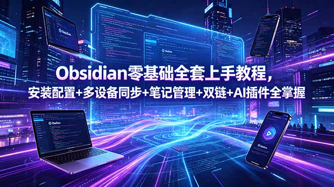 （18797期）Obsidian零基础全套上手教程，安装配置+多设备同步+笔记管理+双链+AI插件全掌握-靠谱项目库