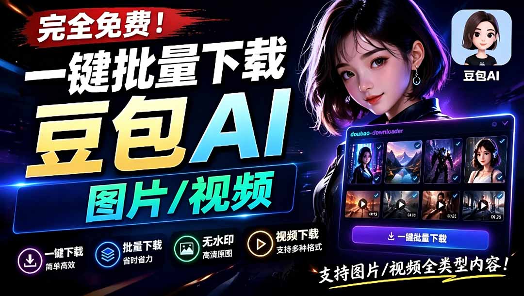 （19107期）Github最新发布！一键批量下载豆包AI无水印图片/视频，简单易用，自动解析提示词，doubao-downloader-靠谱项目库