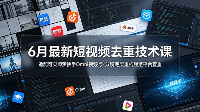 (19031期)6月最新短视频去重技术课,适配可灵即梦快手Omni视频号,分镜底层重构规避平台查重-靠谱项目库