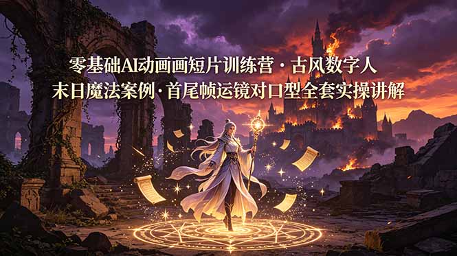 （19078期）零基础AI动画短片训练营，古风数字人末日魔法案例，首尾帧运镜对口型全套实操讲解-靠谱项目库