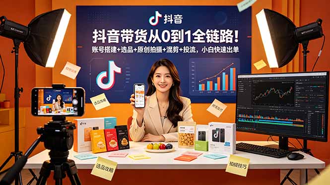 （18963期）抖音带货从0到1全链路！账号搭建+选品+原创拍摄+混剪+投流，小白快速出单-靠谱项目库
