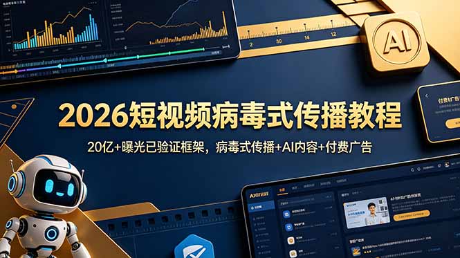 (18986期)2026短视频病毒式传播教程:20亿+曝光已验证框架,病毒式传播+AI内容+付费广告-靠谱项目库