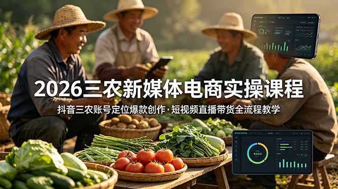 （18991期）2026三农新媒体电商实操课程：抖音三农账号定位爆款创作，短视频直播带货全流程教学-靠谱项目库