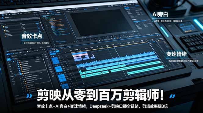(18867期)剪映从零到百万剪辑师!音效卡点+AI旁白+变速情绪,Deepseek+剪映口播全链路,剪辑效率翻3倍-靠谱项目库