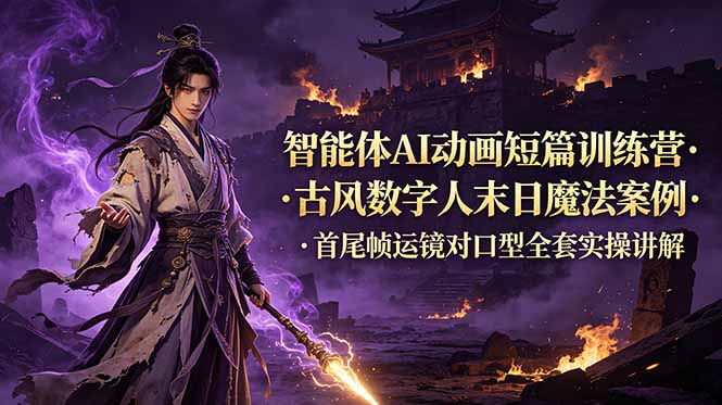 (19114期)智能体AI动画短篇训练营-更新,古风数字人末日魔法案例,首尾帧运镜对口型全套实操讲解-靠谱项目库