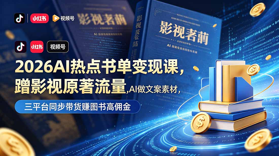 （18727期）2026AI热点书单变现课，蹭影视原著流量，AI做文案素材，三平台同步带货赚图书高佣金-靠谱项目库