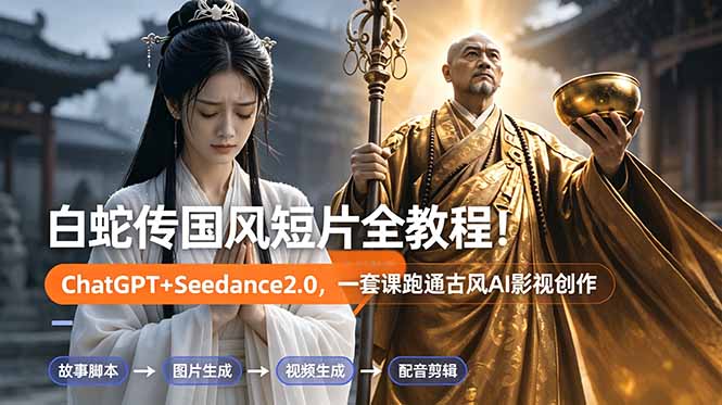 （18737期）白蛇传-国风短片全教程！ChatGPT+Seedance2.0，一套课跑通古风AI影视创作-靠谱项目库