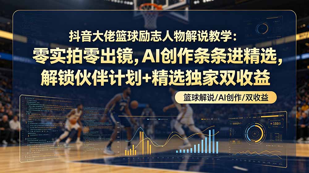 （19047期）抖音大佬篮球励志人物解说教学：零实拍零出镜，AI创作条条进精选，解锁伙伴计划+精选独家双收益-靠谱项目库