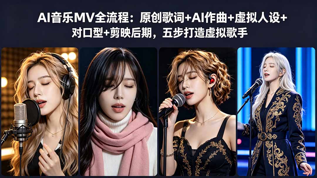 （18710期）AI音乐MV全流程：原创歌词+AI作曲+虚拟人设+对口型+剪映后期，五步打造虚拟歌手-靠谱项目库