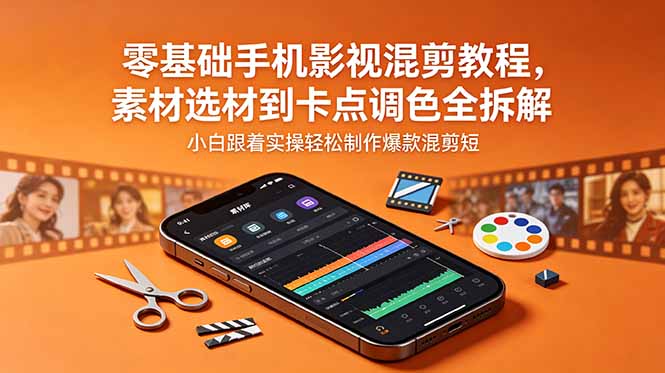 （18750期）零基础手机影视混剪教程，素材选材到卡点调色全拆解，小白跟着实操轻松制作爆款混剪短片-靠谱项目库