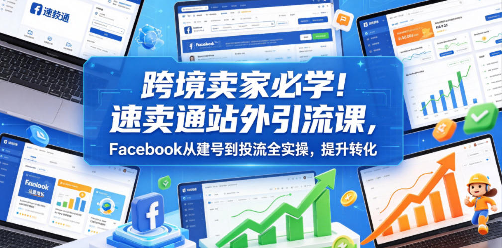 跨境卖家必学!速卖通站外引流课,Facebook从建号到投流全实操,提升转化-靠谱项目库