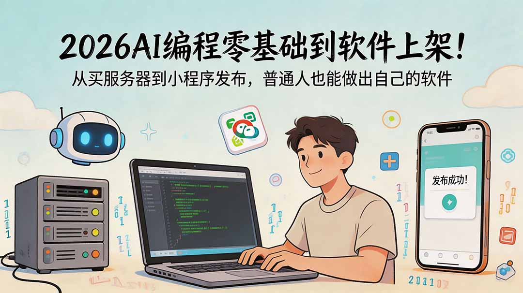 （18905期）2026AI编程零基础到软件上架！从买服务器到小程序发布，普通人也能做出自己的软件-靠谱项目库