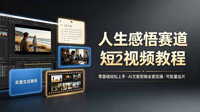 (19115期)人生感悟赛道短视频教程,零基础轻松上手,AI文案剪辑全套实操可批量出片-靠谱项目库