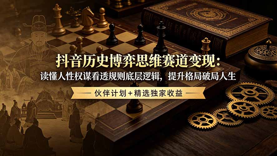 (19116期)抖音历史博弈思维赛道变现:读懂人性权谋看透规则底层逻辑,提升格局破局人生,伙伴计划+精选独家收益-靠谱项目库