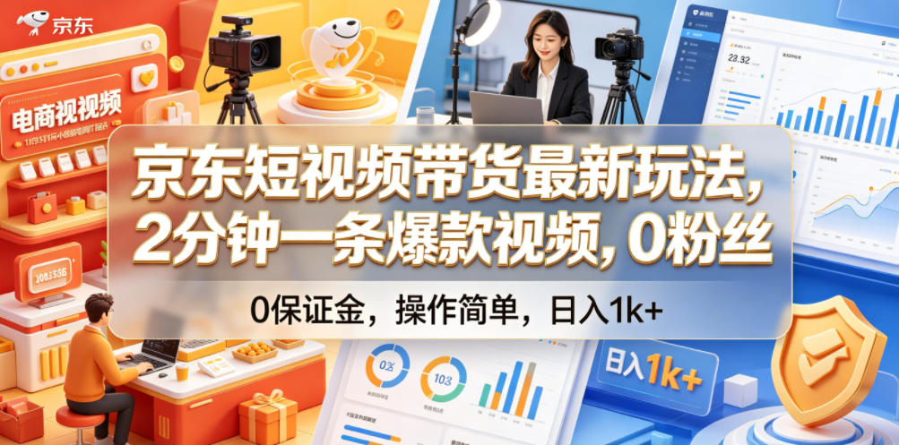京东短视频带货最新玩法,2分钟一条爆款视频,0粉丝,0保证金,操作简单,日入1k+【揭秘】-靠谱项目库