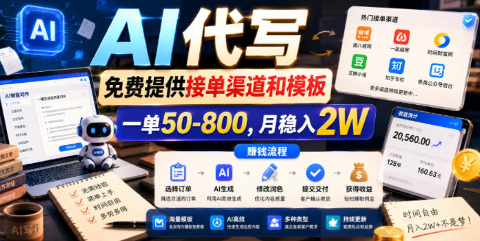 AI代写，免费提供接单渠道和模板，一单50-800，月稳入2W【揭秘】-靠谱项目库