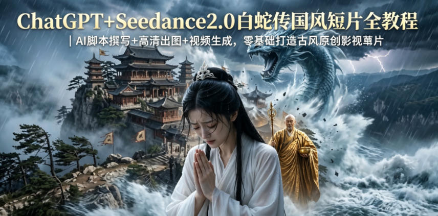 ChatGPT+Seedance2.0白蛇传国风短片全教程｜AI脚本撰写+高清出图+视频生成，零基础打造古风原创影视短片-靠谱项目库