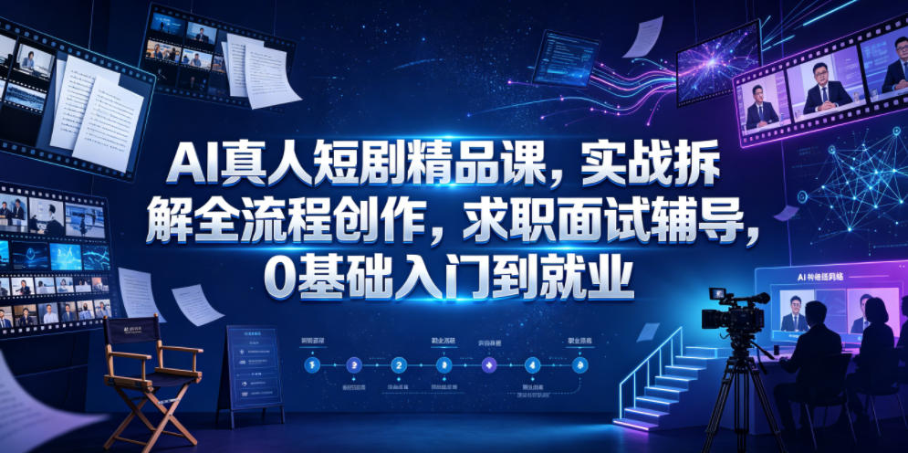 AI真人短剧精品课，实战拆解全流程创作，求职面试辅导，0基础入门到就业-靠谱项目库