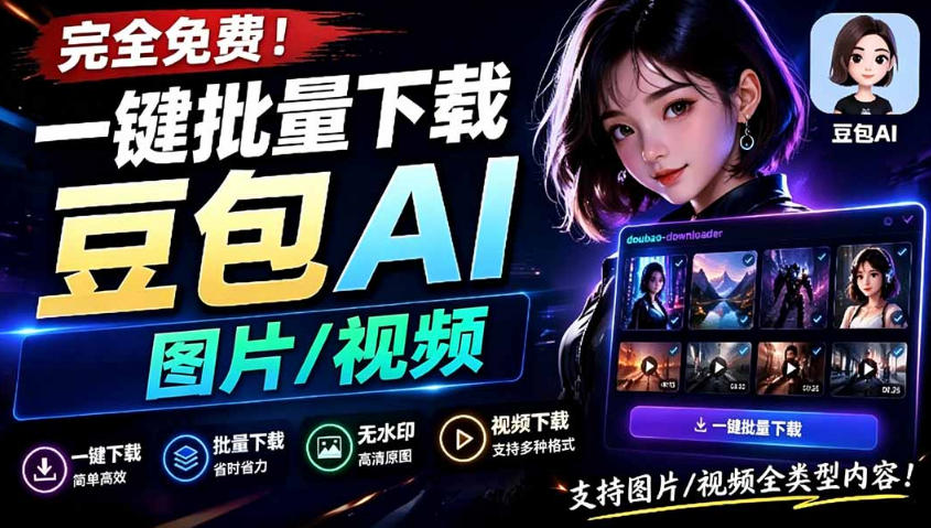 Github最新发布！一键批量下载豆包AI无水印图片/视频，简单易用，自动解析提示词-靠谱项目库