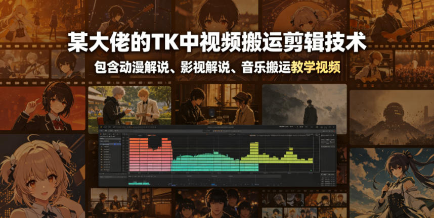 某大佬的TK中视频搬运剪辑技术，包含动漫解说、影视解说、音乐搬运教学视频-靠谱项目库