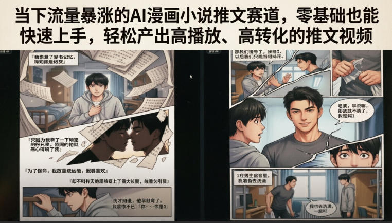 当下流量暴涨的AI漫画小说推文赛道,零基础也能快速上手,轻松产出高播放、高转化的推文视频-靠谱项目库