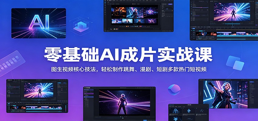 零基础AI成片实战课：图生视频核心技法，轻松制作跳舞、漫剧、短剧多款热门短视频-靠谱项目库