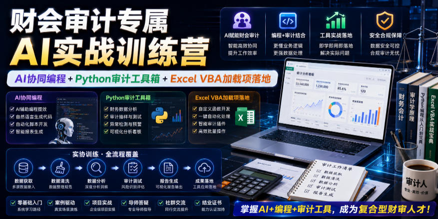 财会审计专属AI实战训练营｜AI协同编程+Python审计工具箱+Excel VBA加载项落地-靠谱项目库