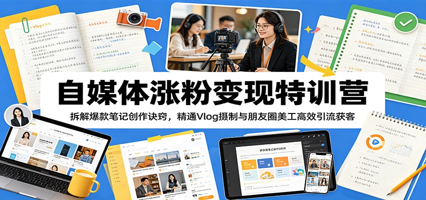 自媒体涨粉变现特训营：拆解爆款笔记创作诀窍，精通Vlog摄制与朋友圈美工高效引流获客-靠谱项目库