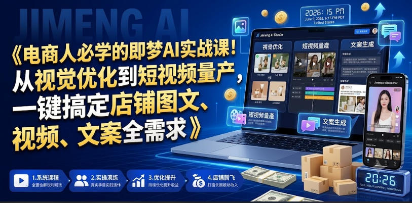 电商人必学的即梦AI实战课!从视觉优化到短视频量产,一键搞定店铺图文、视频、文案全需求-靠谱项目库