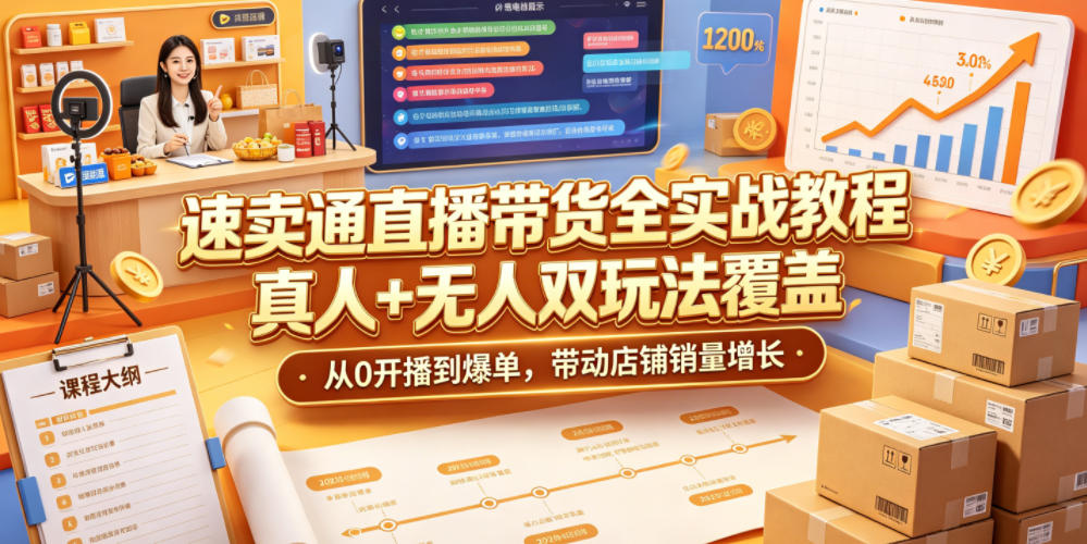 速卖通直播带货全实战教程,真人+无人双玩法覆盖,从0开播到爆单,带动店铺销量增长-靠谱项目库