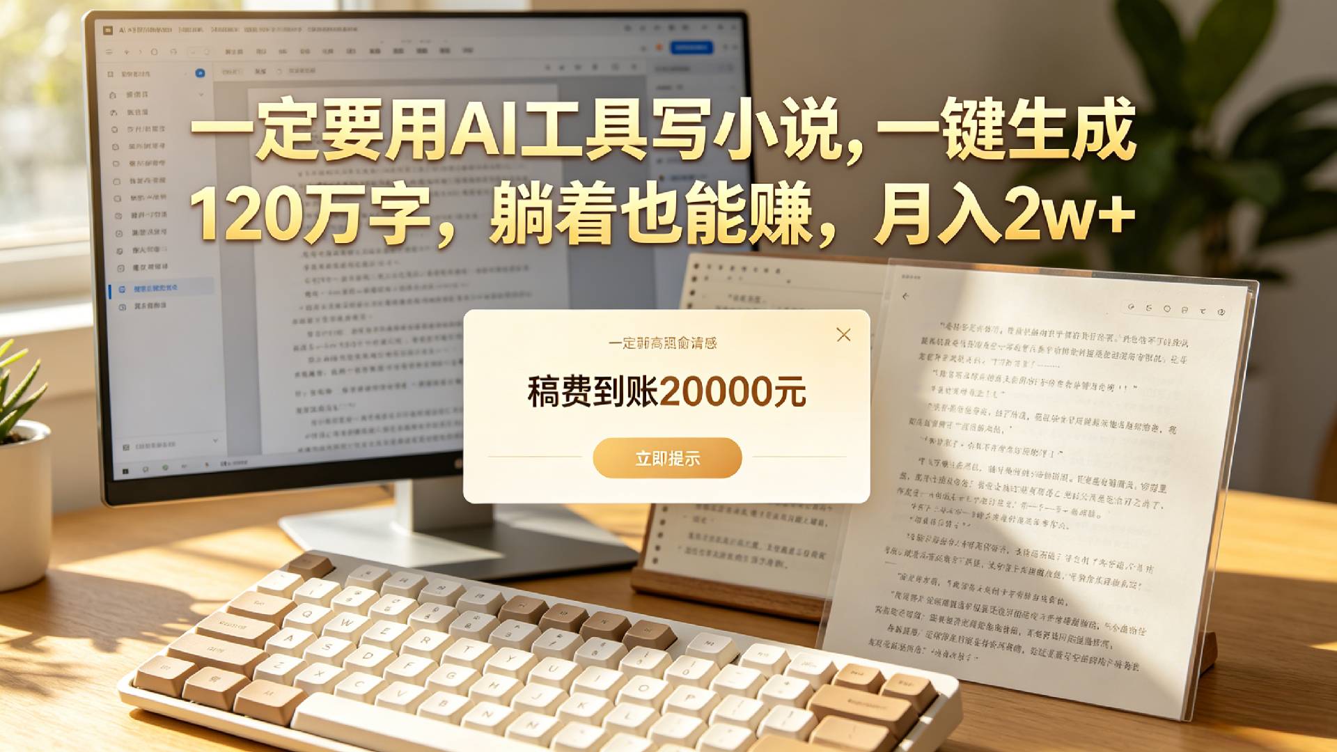 【听劝】一定要用AI工具写小说,一键生成120万字,躺着也能赚,月入2w+-靠谱项目库