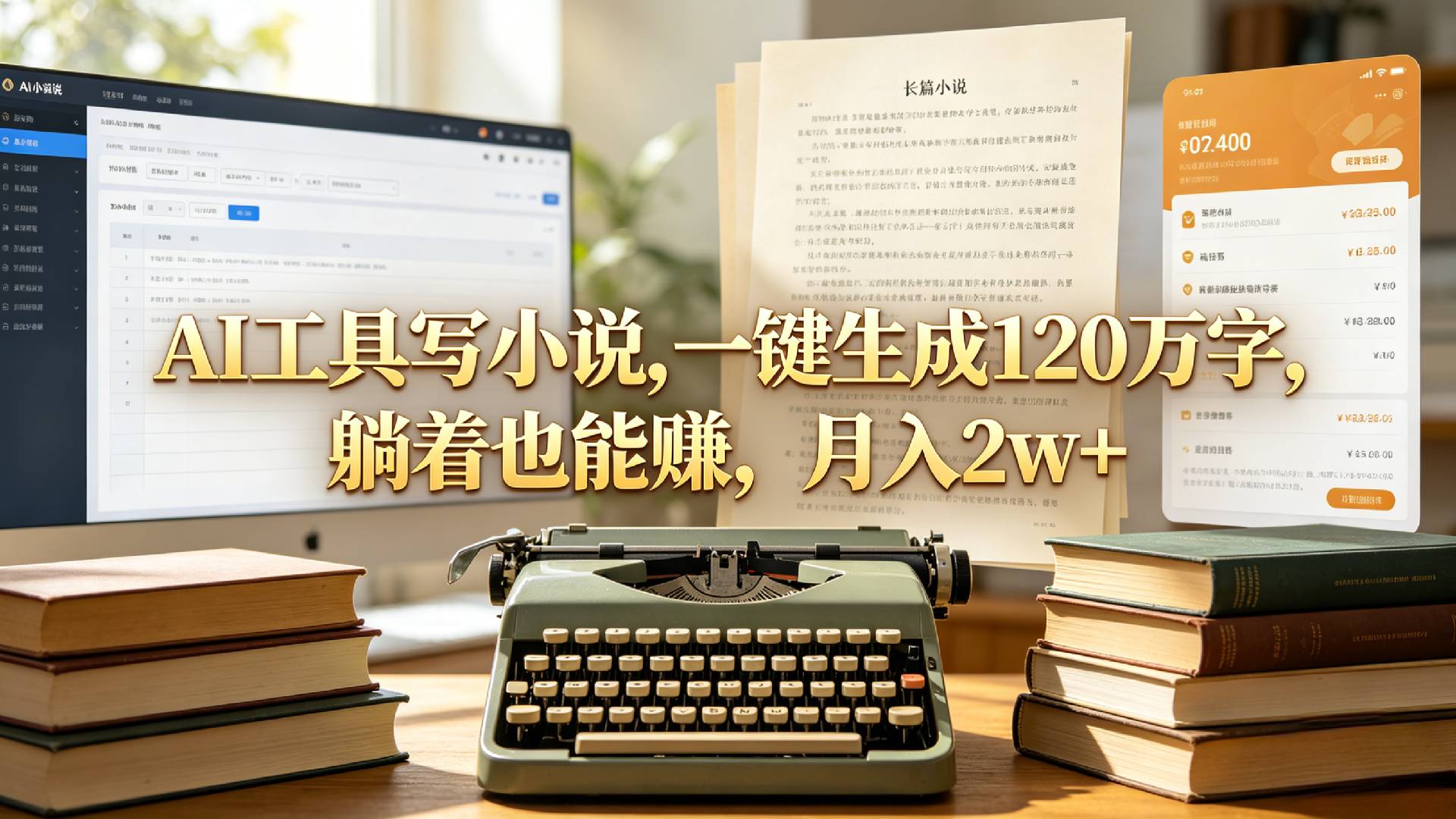 AI工具写小说,一键生成120万字,躺着也能赚,月入2w+!-靠谱项目库