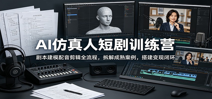AI仿真人短剧训练营:剧本建模配音剪辑全流程,拆解成熟案例,搭建变现闭环-靠谱项目库