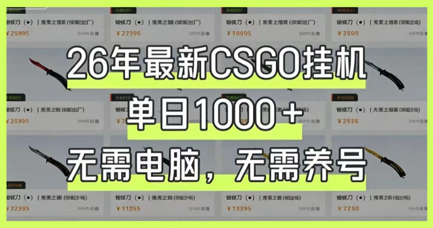 26年最新CSGO挂G系统，单日1000+，无需电脑，无需养号，0基础可上手【揭秘】-靠谱项目库