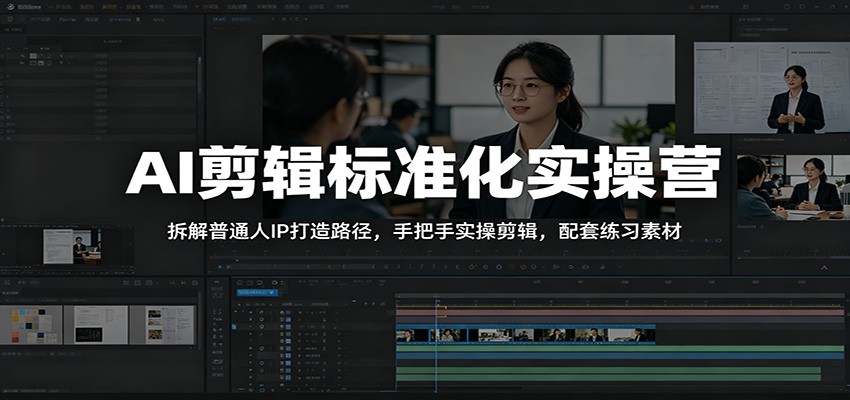AI剪辑标准化实操营：拆解普通人IP打造路径，手把手实操剪辑，配套练习素材-靠谱项目库
