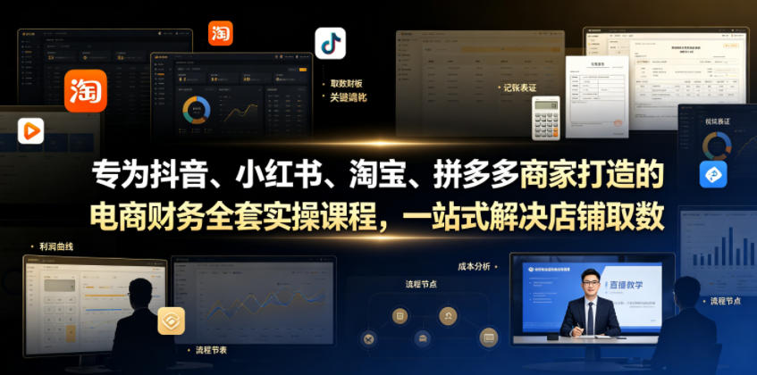 专为抖音、小红书、淘宝、拼多多商家打造的电商财务全套实操课程，一站式解决店铺取数、记账、报税全流程难题-靠谱项目库