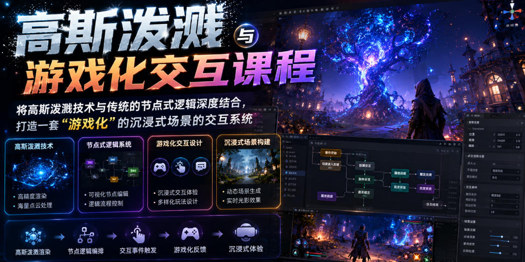 高斯泼溅与游戏化交互课程，将高斯泼溅技术与传统的节点式逻辑深度结合，打造一套“游戏化”的沉浸式场景的交互系统-靠谱项目库
